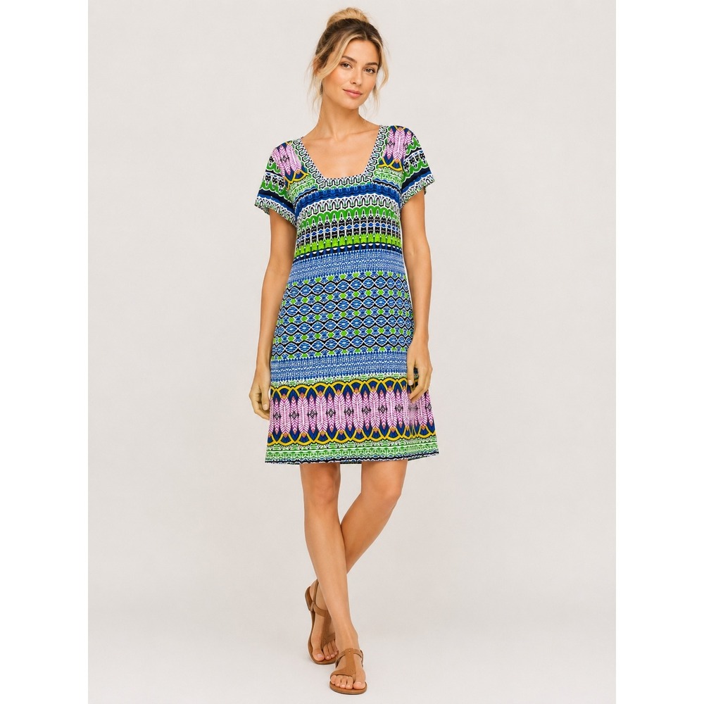 Laundry Colorful Print Shift Dress Resort Cruise Vacation Boho Chic Women Medium